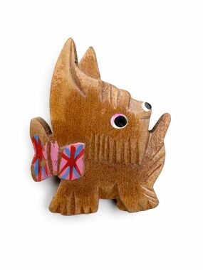 Vintage 1940s Wooden Scottie Dog Brooch